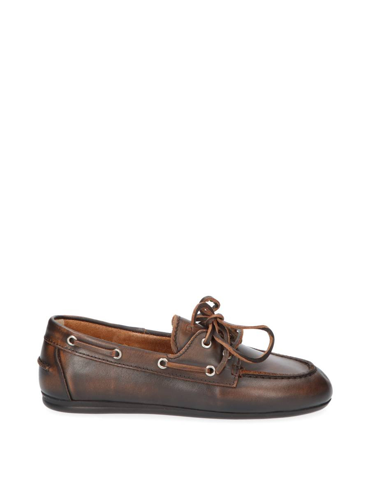 Donkerbruine brushed leather boatloafer Posa