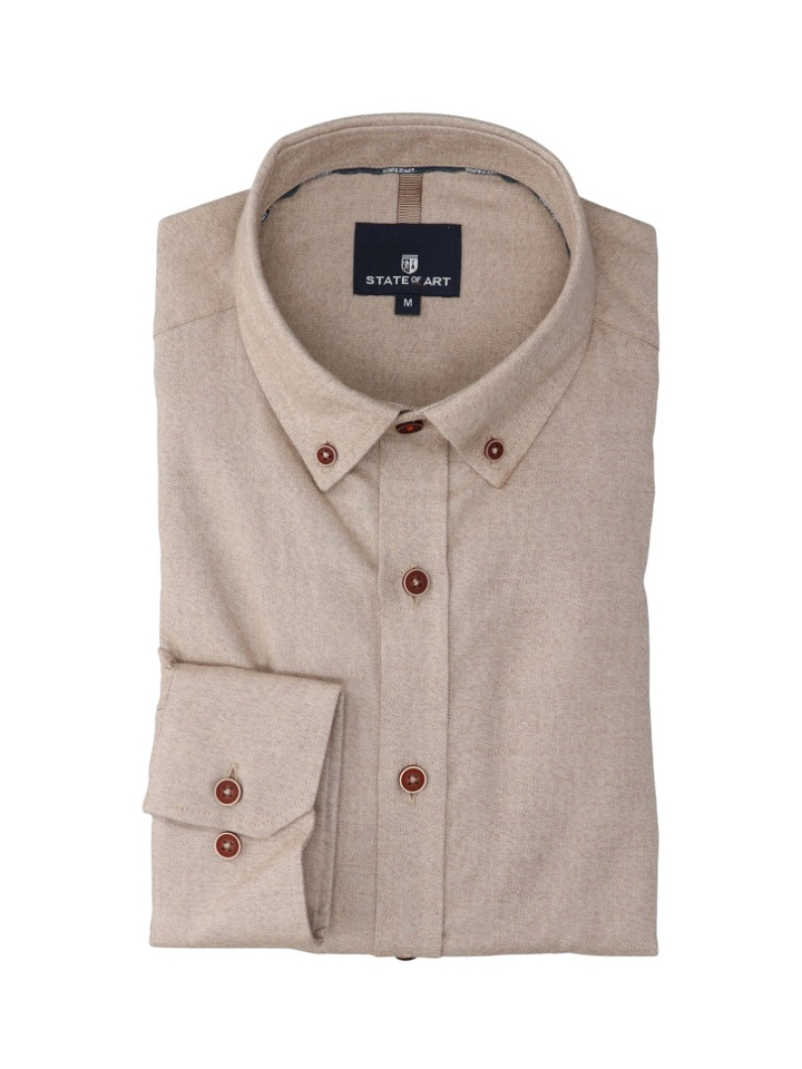 Beige katoenen hemd ( regular fit) met lange mouwen State Of Art