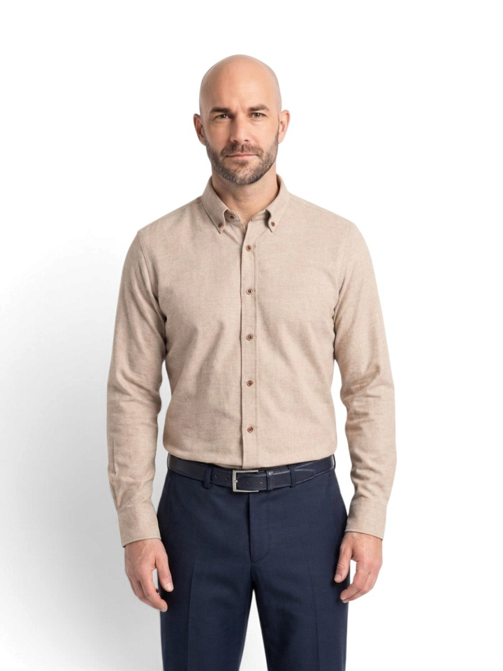 Beige katoenen hemd ( regular fit) met lange mouwen State Of Art