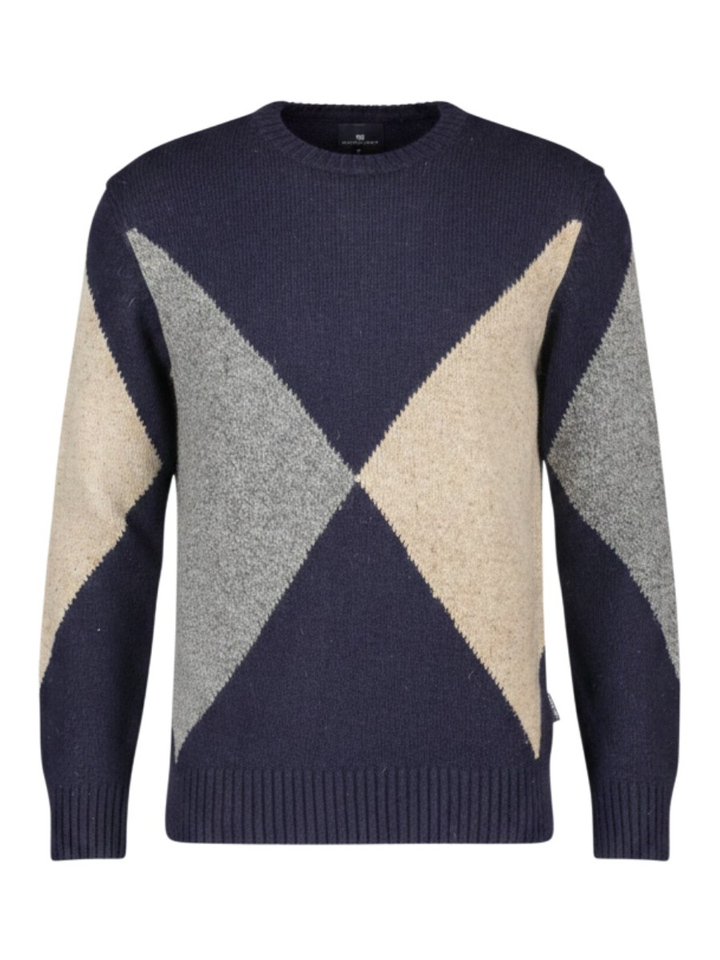 Blauwe multi-color trui met ruitpatroon State of Art