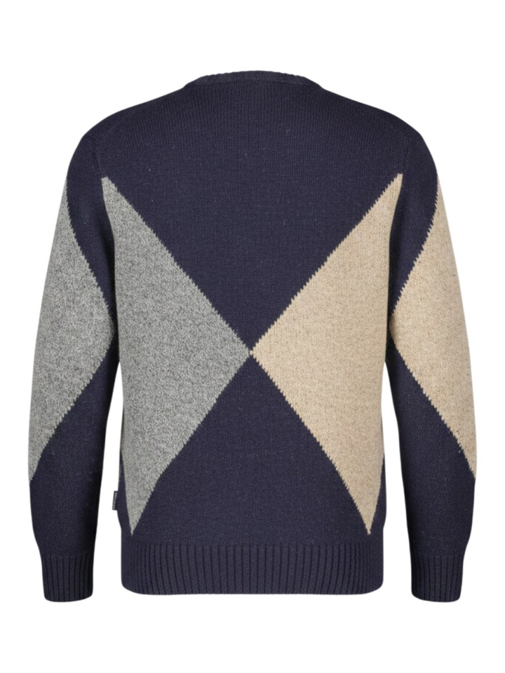 Blauwe multi-color trui met ruitpatroon State of Art