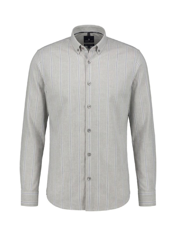 Beige hemd (regular fit) met blauwe strepen State Of Art 