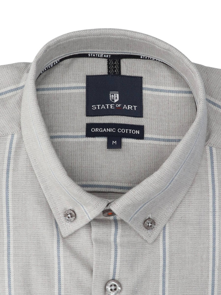 Beige hemd (regular fit) met blauwe strepen State Of Art 