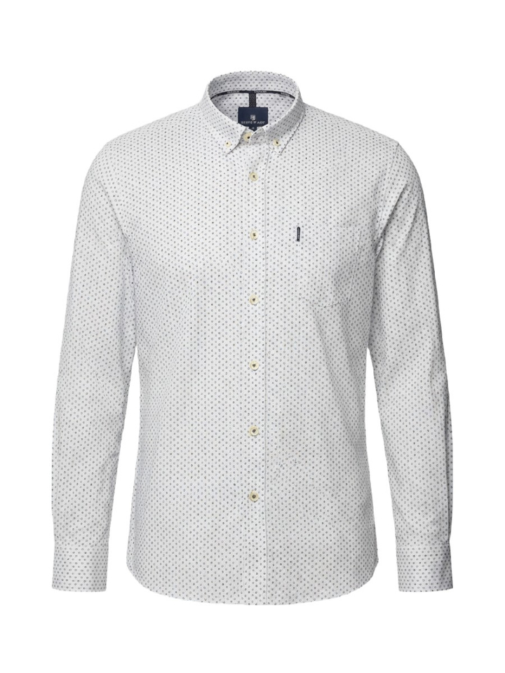 Katoenen hemd (regular fit) met fijne blauwe print en lange mouwen State Of Art