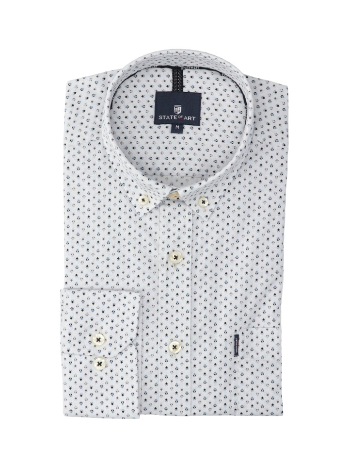 Katoenen hemd (regular fit) met fijne blauwe print en lange mouwen State Of Art