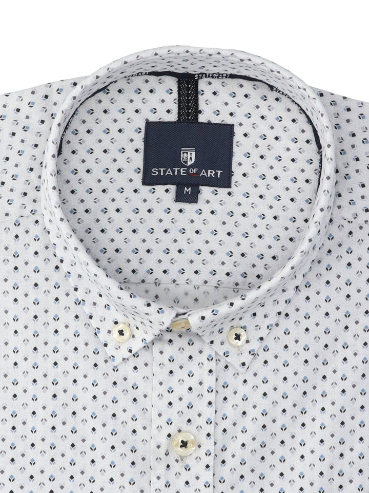 Katoenen hemd (regular fit) met fijne blauwe print en lange mouwen State Of Art