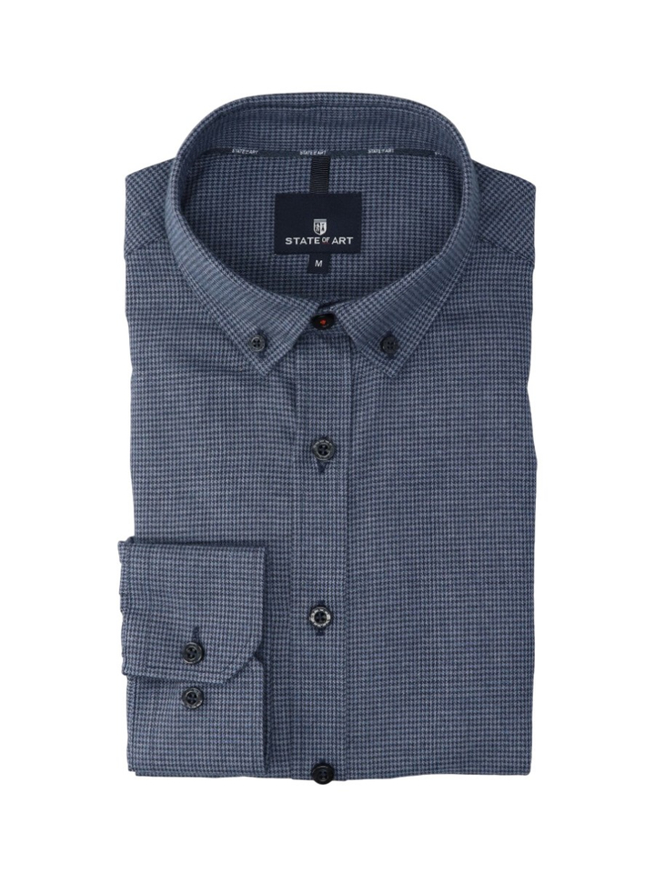 Blauw hemd (regular fit ) met ruit motief en lange mouwen State Of Art