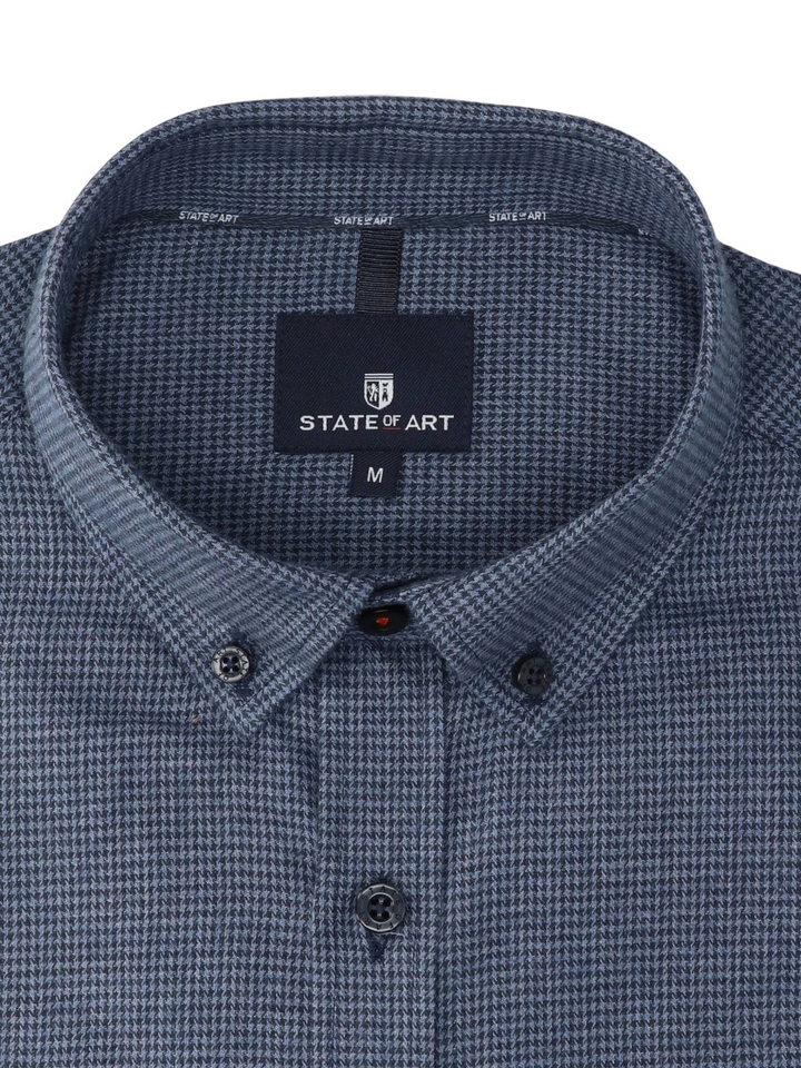 Blauw hemd (regular fit ) met ruit motief en lange mouwen State Of Art