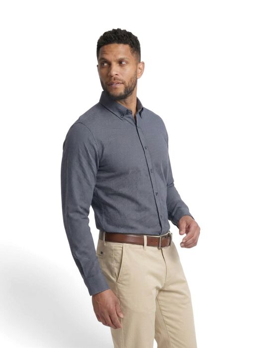 Blauw hemd (regular fit ) met ruit motief en lange mouwen State Of Art