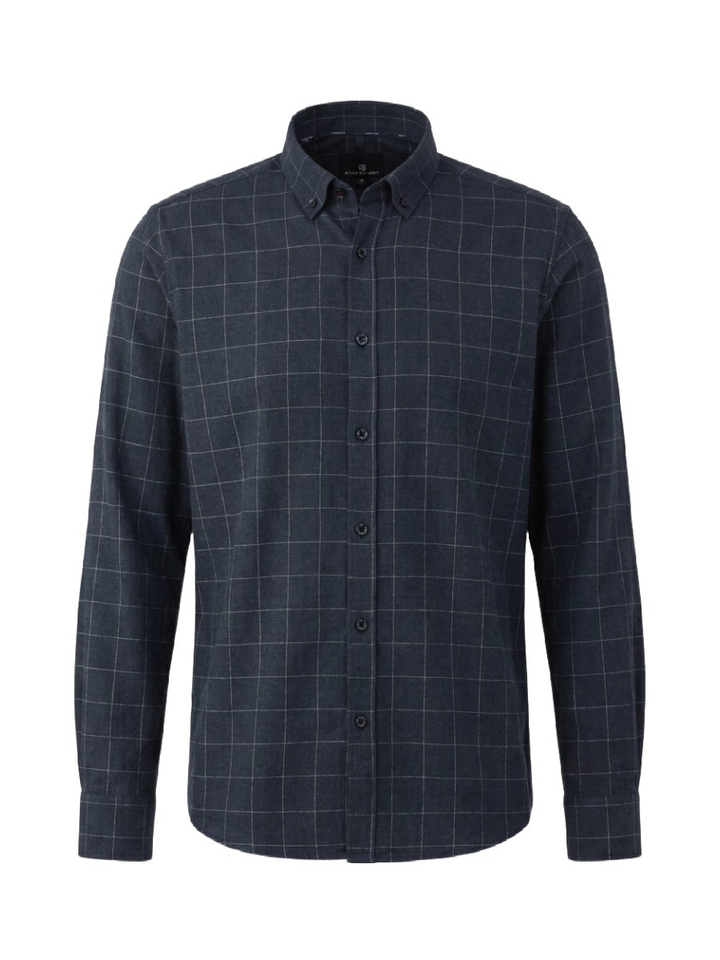 Donkerblauw katoenen hemd (regular fit) met ruiten en lange mouwen State Of Art