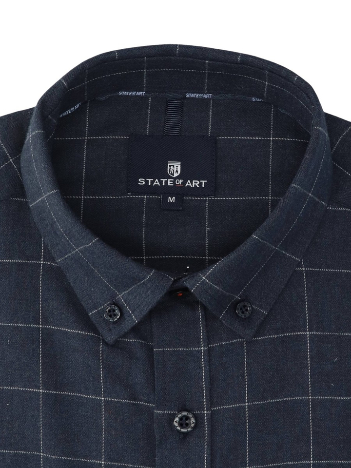 Donkerblauw katoenen hemd (regular fit) met ruiten en lange mouwen State Of Art