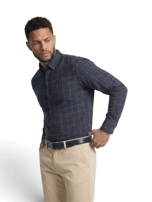 Donkerblauw katoenen hemd (regular fit) met ruiten en lange mouwen State Of Art