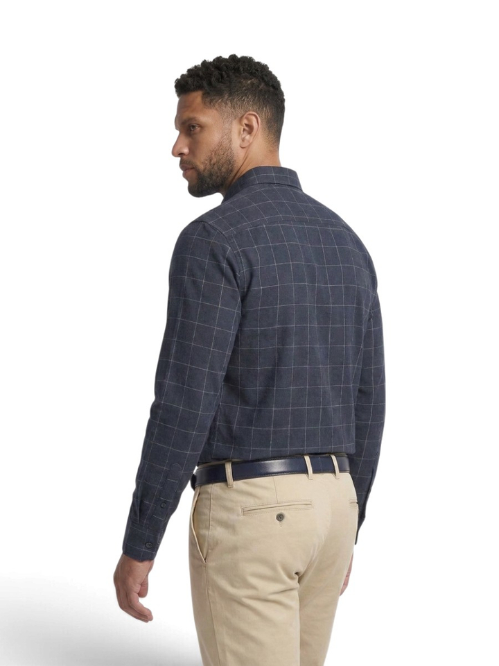 Donkerblauw katoenen hemd (regular fit) met ruiten en lange mouwen State Of Art