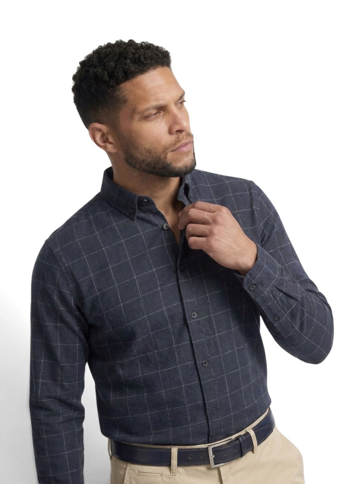 Donkerblauw katoenen hemd (regular fit) met ruiten en lange mouwen State Of Art