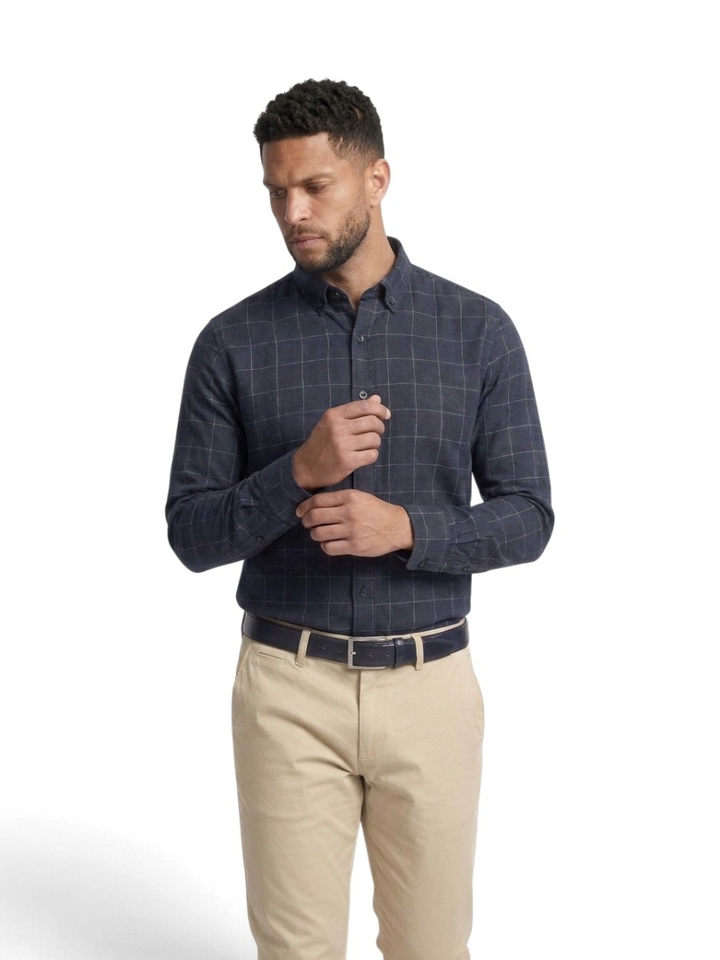 Donkerblauw katoenen hemd (regular fit) met ruiten en lange mouwen State Of Art