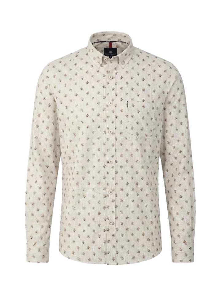 Beige hemd (regular fit) met bloemenprint en lange mouwen State Of Art 