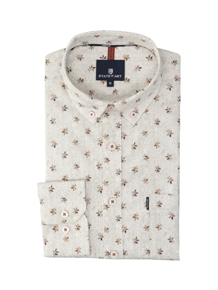 Beige hemd (regular fit) met bloemenprint en lange mouwen State Of Art 