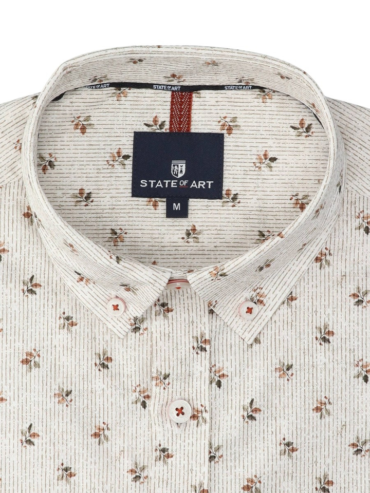 Beige hemd (regular fit) met bloemenprint en lange mouwen State Of Art 