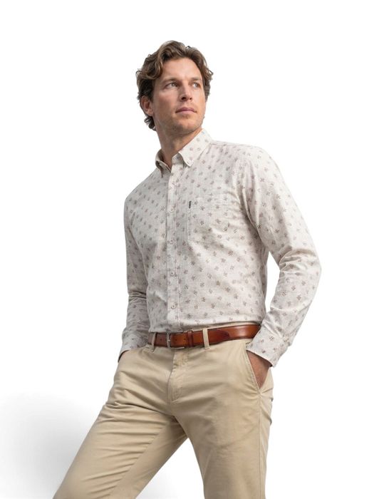 Beige hemd (regular fit) met bloemenprint en lange mouwen State Of Art