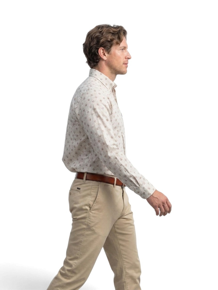 Beige hemd (regular fit) met bloemenprint en lange mouwen State Of Art 
