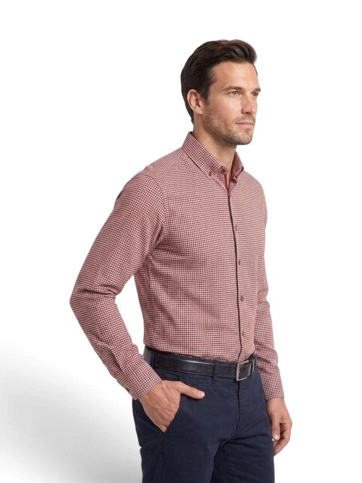 Bordeaux katoenen hemd ( regulart fit ) met lange mouwen State Of Art