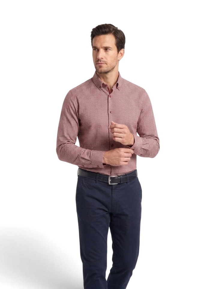 Bordeaux katoenen hemd ( regulart fit ) met lange mouwen State Of Art