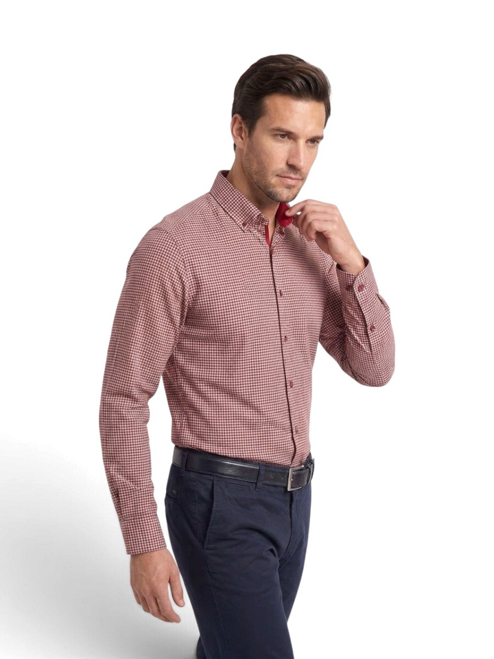 Bordeaux katoenen hemd ( regulart fit ) met lange mouwen State Of Art