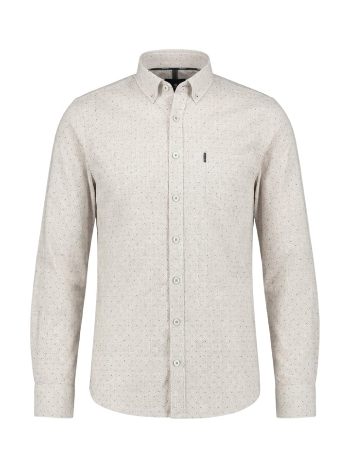 Katoenen hemd (regular fit) met fijne bruine print en lange mouwen State Of Art
