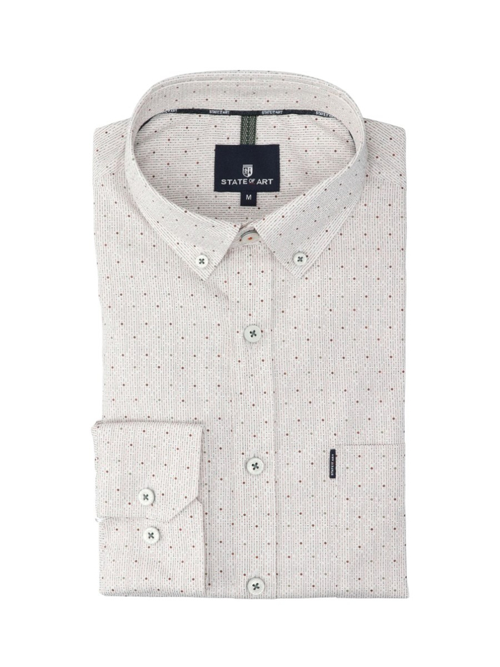 Katoenen hemd (regular fit) met fijne bruine print en lange mouwen State Of Art
