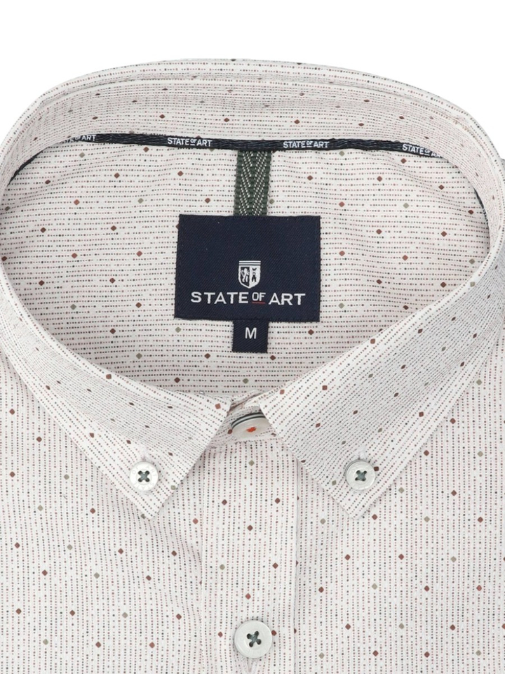 Katoenen hemd (regular fit) met fijne bruine print en lange mouwen State Of Art