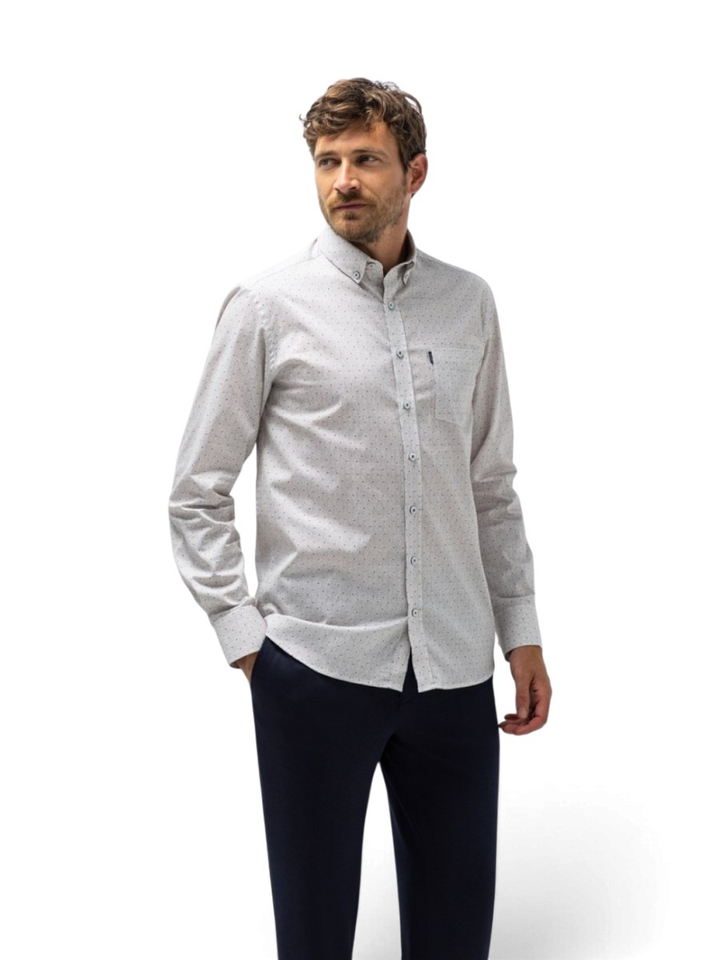 Katoenen hemd (regular fit) met fijne bruine print en lange mouwen State Of Art