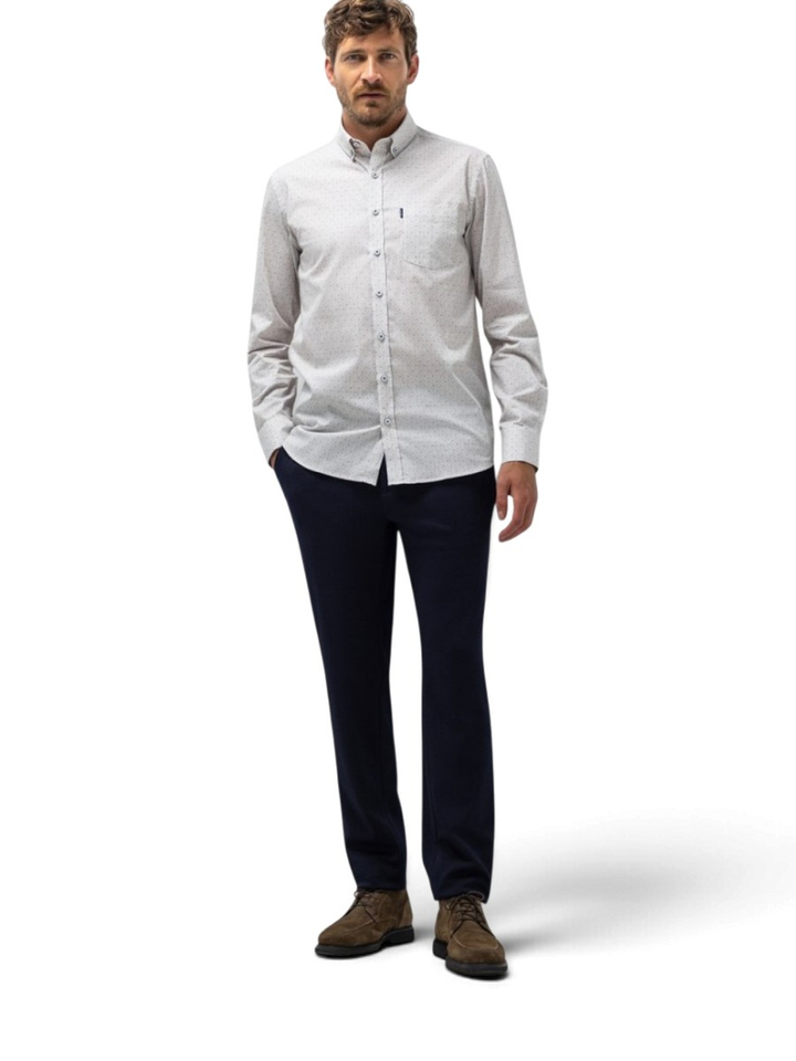 Katoenen hemd (regular fit) met fijne bruine print en lange mouwen State Of Art