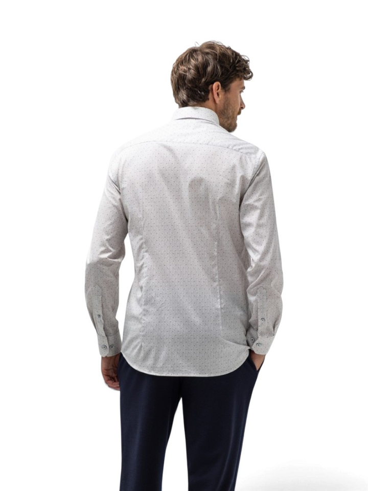 Katoenen hemd (regular fit) met fijne bruine print en lange mouwen State Of Art