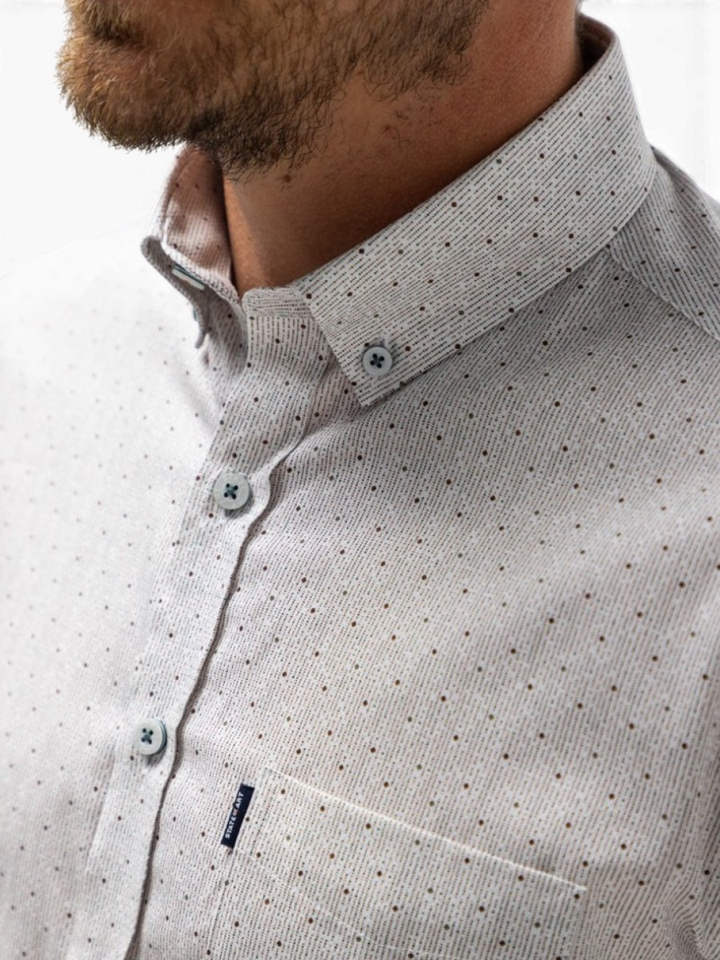 Katoenen hemd (regular fit) met fijne bruine print en lange mouwen State Of Art
