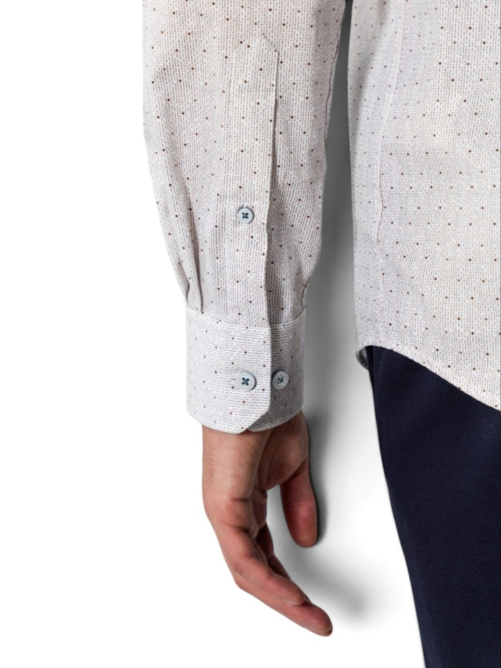 Katoenen hemd (regular fit) met fijne bruine print en lange mouwen State Of Art