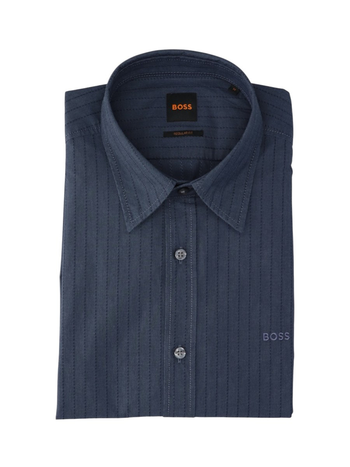 Donkerblauwe katoenen (regular fit) met strepen en lange mouwen Hugo Boss