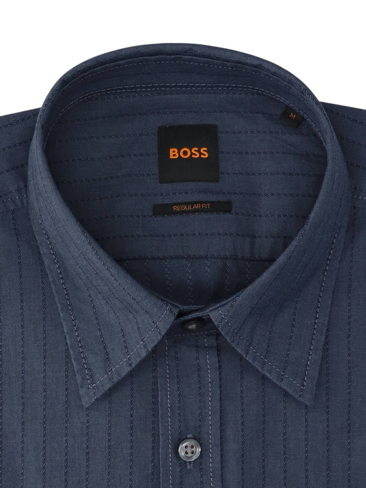 Donkerblauwe katoenen (regular fit) met strepen en lange mouwen Hugo Boss
