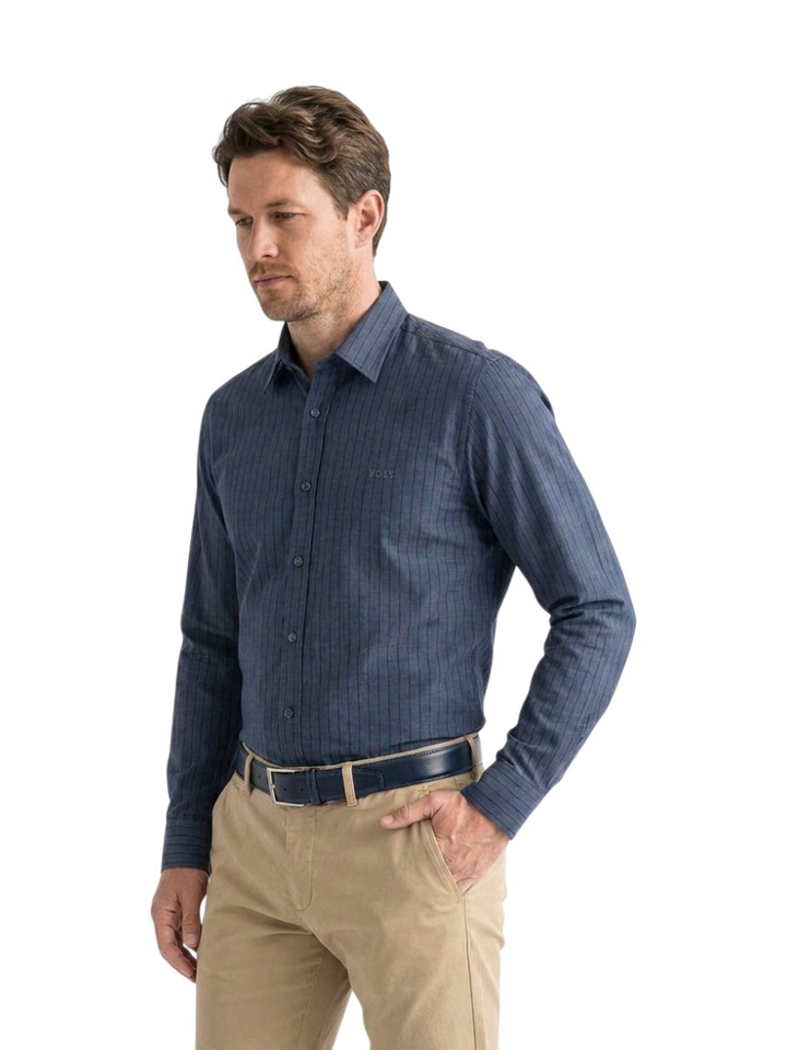 Donkerblauwe katoenen (regular fit) met strepen en lange mouwen Hugo Boss 