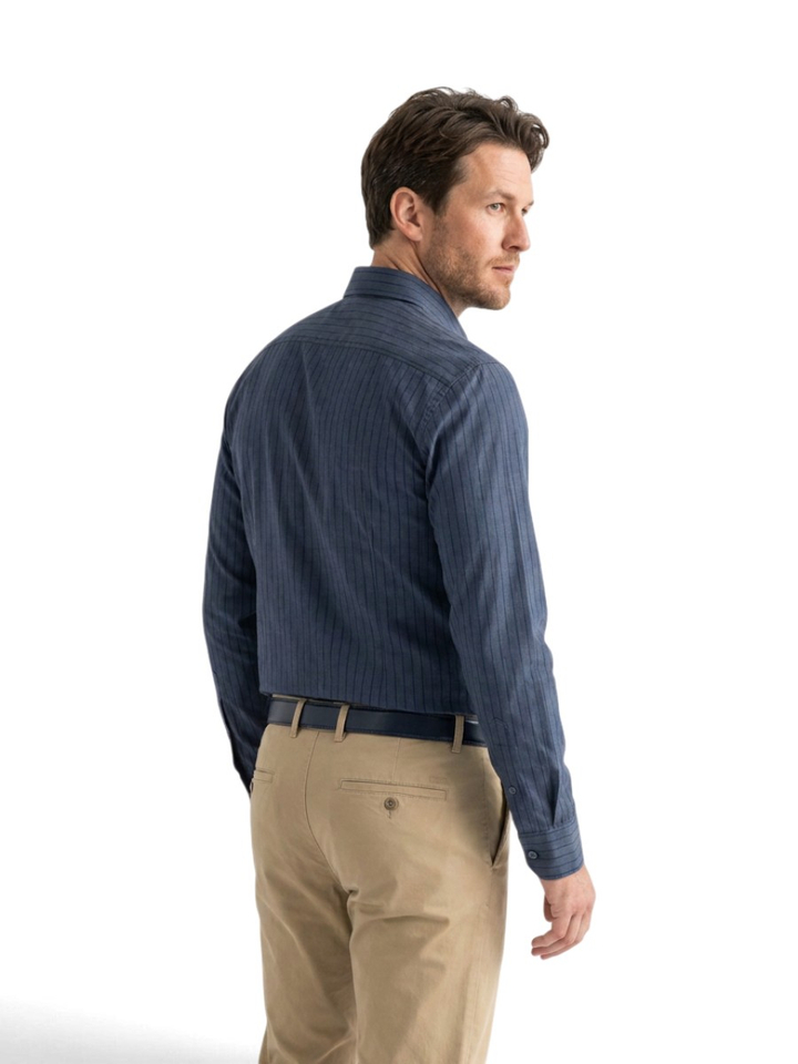 Donkerblauwe katoenen (regular fit) met strepen en lange mouwen Hugo Boss 