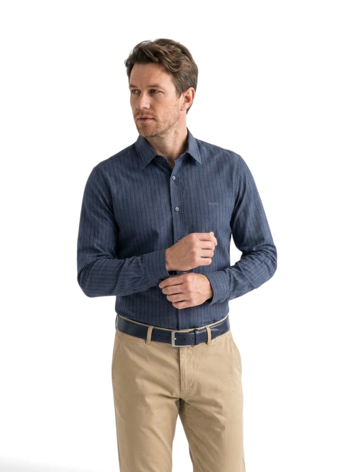 Donkerblauwe katoenen (regular fit) met strepen en lange mouwen Hugo Boss 
