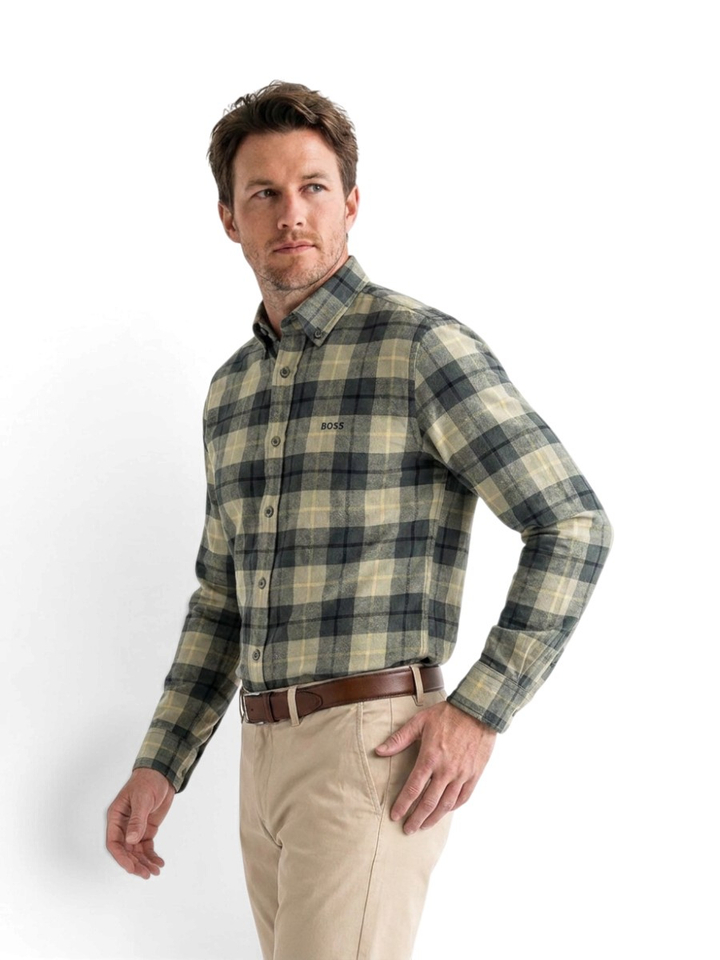 Open green katoenen hemd (regular fit) met lange mouwen Hugo Boss