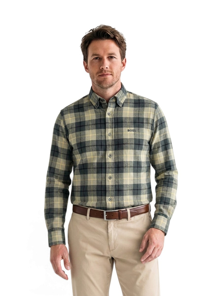 Open green katoenen hemd (regular fit) met lange mouwen Hugo Boss