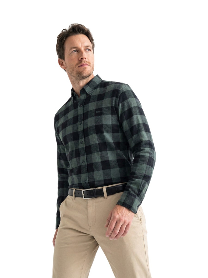 Open green katoenen hemd (regular fit) met ruiten en lange mouwen Hugo Boss