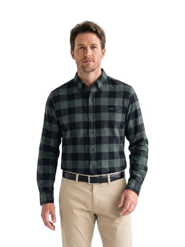Open green katoenen hemd (regular fit) met ruiten en lange mouwen Hugo Boss