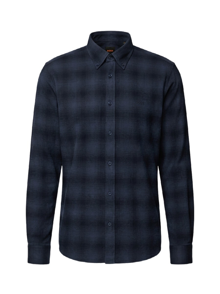 Donkerblauw katoenen hemd (regular fit) met ruiten en lange mouwen Rickert Hugo Boss