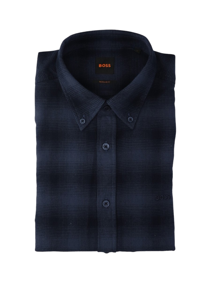 Donkerblauw katoenen hemd (regular fit) met ruiten en lange mouwen Rickert Hugo Boss