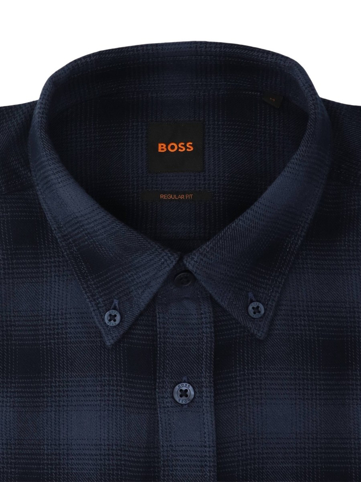 Donkerblauw katoenen hemd (regular fit) met ruiten en lange mouwen Rickert Hugo Boss