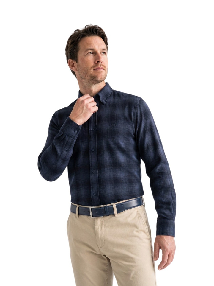 Donkerblauw katoenen hemd (regular fit) met ruiten en lange mouwen Rickert Hugo Boss