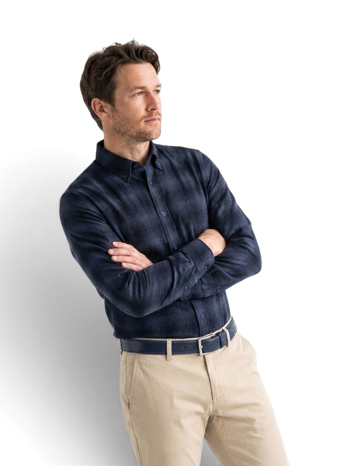 Donkerblauw katoenen hemd (regular fit) met ruiten en lange mouwen Rickert Hugo Boss