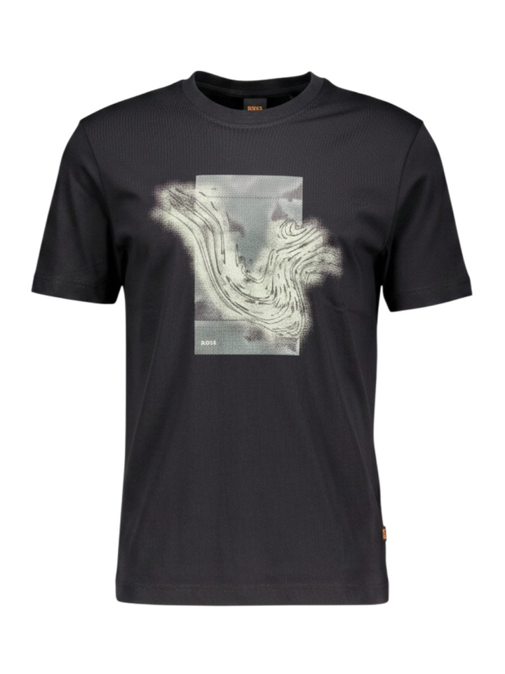 Zwarte T-shirt met abstracte grafische print Boss Orange